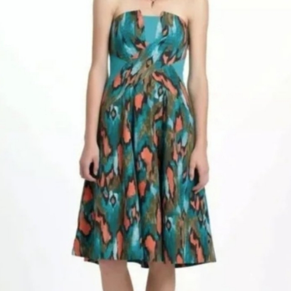 Anthropologie Girls from Savoy Painted Ikat Strapless Swing Dress Pockets sz 8 - Picture 9 of 9